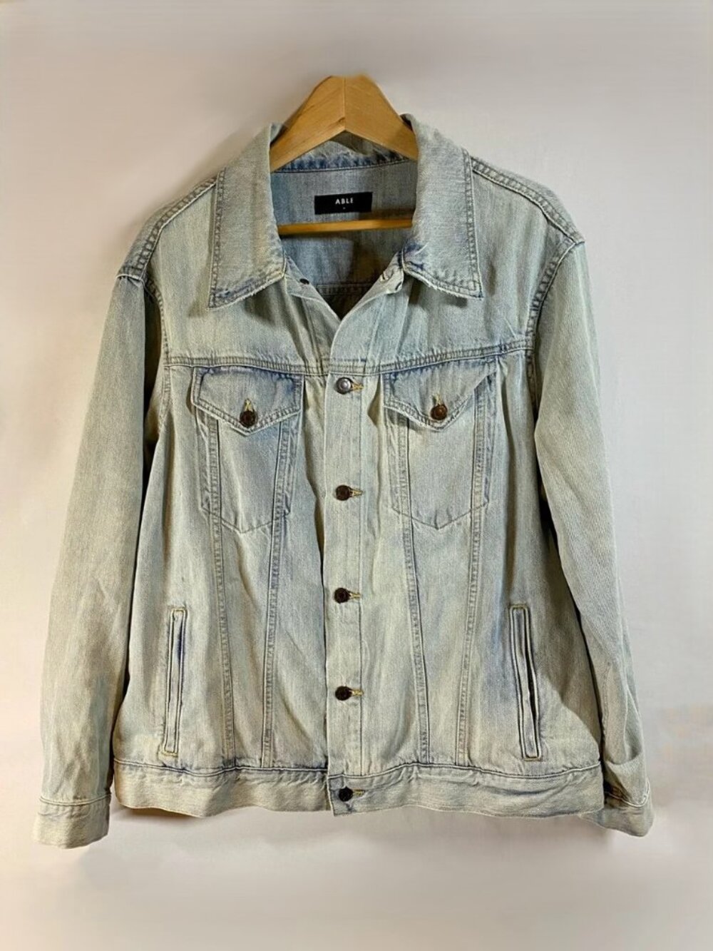 ABLE Merly Light Wash Distressed Denim Jacket, size 1X